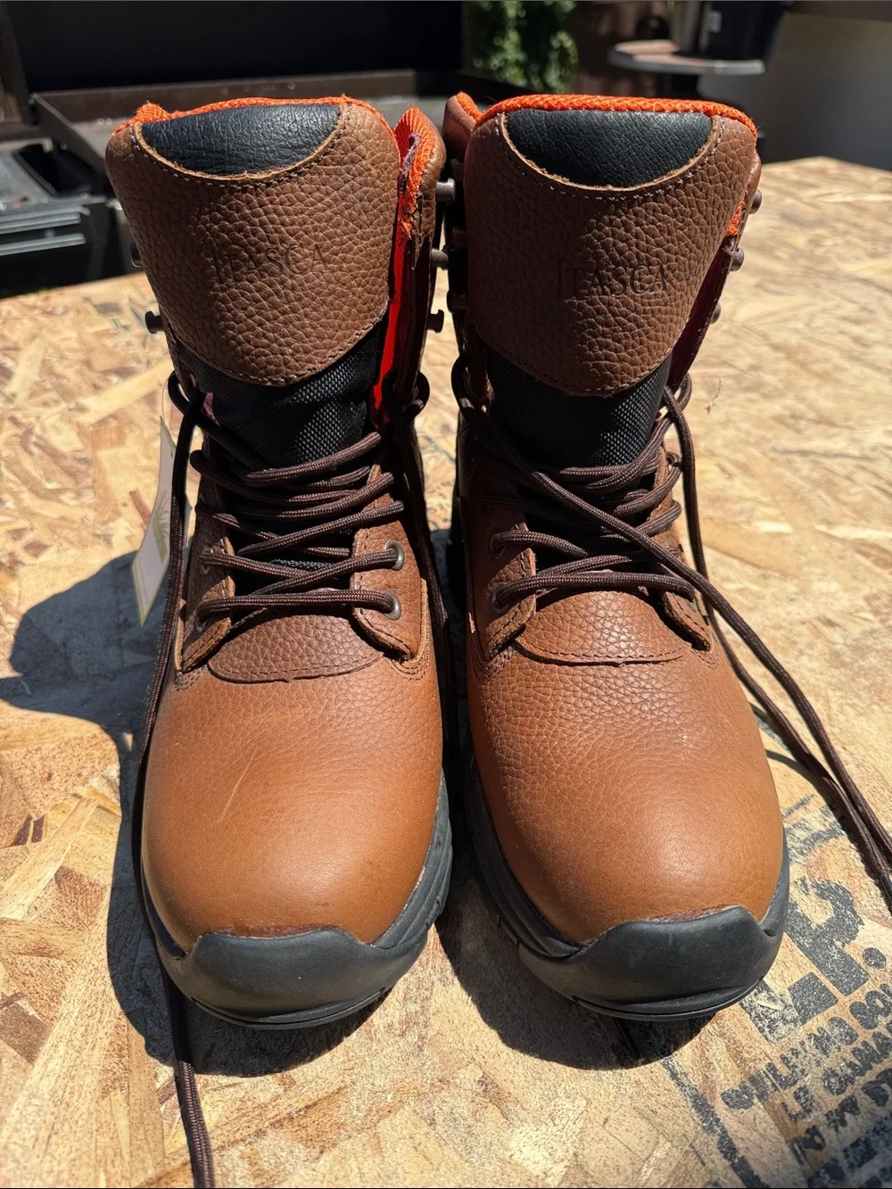 Itasca Brown Men's Leather Work Boots with Black Accents